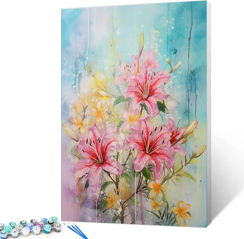 Miniatura 20 de Tucocoo Kits de pintura por números de lavanda con pinceles y pigmento acrílico sobre lienzo para adultos, hermoso proyecto de manualidades florales