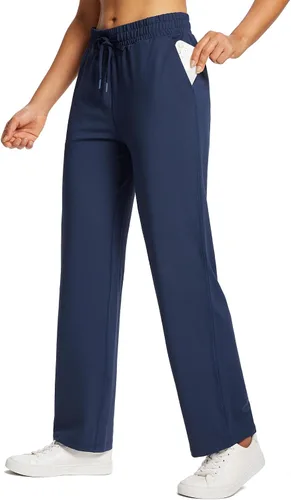 BALEAF Pantalones deportivos de pierna recta para mujer, pantalones deportivos de pierna ancha, bolsillos elásticos y suaves para entrenamiento