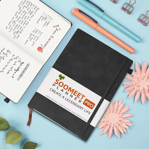 Miniatura 7 de Cuaderno de diario rayado, 200 páginas, cuadernos de tapa dura de cuero, A5 con rayas universitarias gruesas y clásicas con bucle para bolígrafo