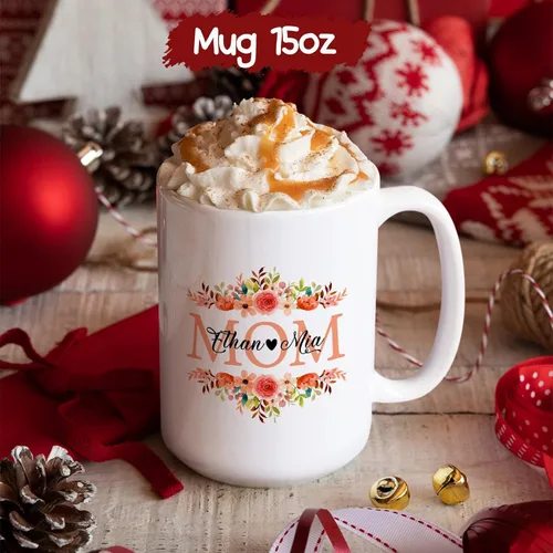 Miniatura 6 de Taza de té con diseño de flores para mamá, taza personalizada para mamá con nombre, taza de café personalizada para madre, regalo para mamá, tazas