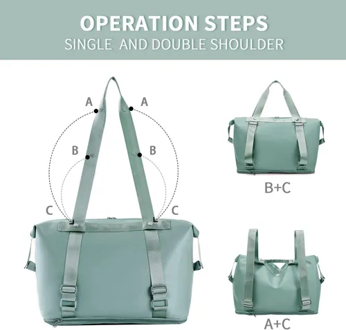 Miniatura 7 de FIORETTO Bolsa de viaje expandible para mujer con doble correa para el hombro, bolsa deportiva para gimnasio con bolsillo húmedo, bolsas de fin