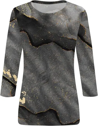 Miniatura 4 de Fall Shirts for Women 2023,Three Quarter Sleeve Print Tops Women's Fashion Casual Three Quarter Sleeve Print Round Neck Top