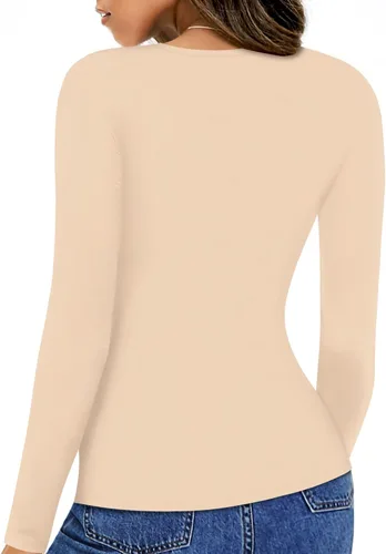 Miniatura 3 de HERLOLLYCHIPS Camiseta de manga larga para mujer, con corte frontal, acanalada, sexy, casual, elegante, para otoño