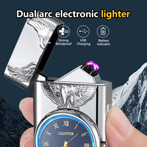 Miniatura 4 de Encendedor Reloj, Encendedor Eléctrico, Encendedor de Plasma de Doble Arco, Encendedor USB Recargable con Pantalla de Batería, Encendedor Genial