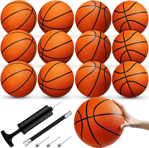 Jexine Baloncesto a granel, 12 unidades de 29.5 pulgadas tamaño oficial 7 baloncesto de goma con bomba de aire para adultos y jóvenes, entrenamiento