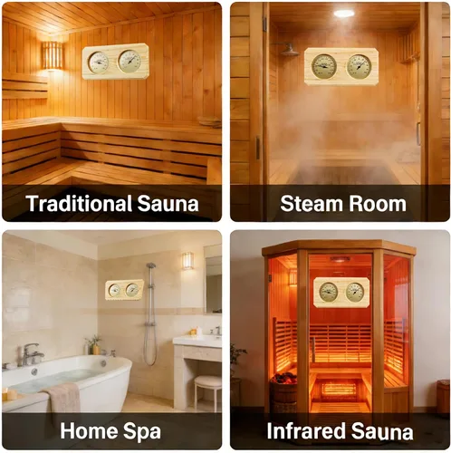 Miniatura 8 de Termómetro higrómetro de sauna, medidor dual de temperatura de sauna de madera, Fahrenheit montado en la pared (30-250°F) y medidor de humedad