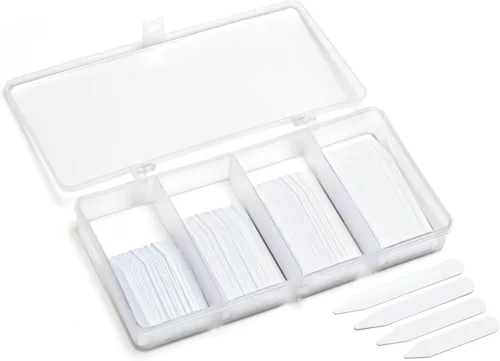 200 estancias de cuello de plástico para hombres camisa de vestir en 4 diversos tamaños en caja dividida de plástico transparente, Blanco