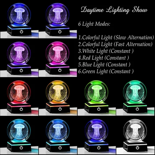 Miniatura 3 de Qianwei Lámpara de Medusa para Mujeres Bola de Cristal 3D 3.14'' - 80mm Láser Medusa Decoración de Vidrio Animales Lámpara Nocturna Regalos Figuras