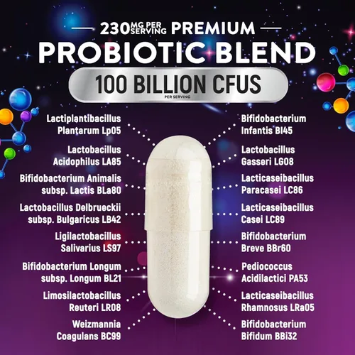Miniatura 3 de Probióticos para la salud digestiva – Mezcla de probióticos de 100 mil millones de UFC por cápsula – 16 cepas y prebióticos de primera calidad