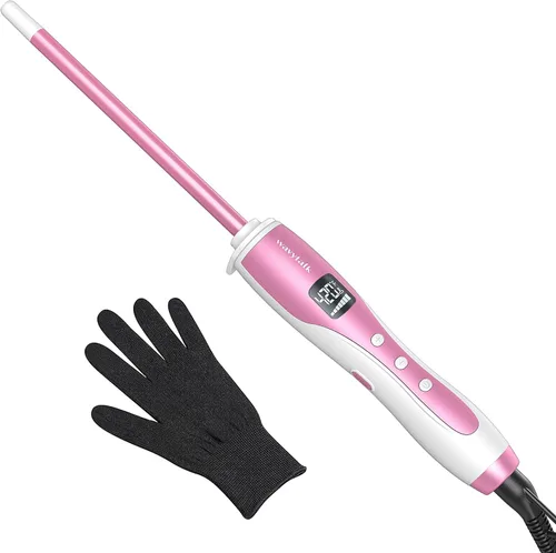 Wavytalk Varita rizadora pequeña de 3/8 pulgadas, rizador para cabello corto y largo, barril de cerámica con temperatura ajustable, guante Blanco y