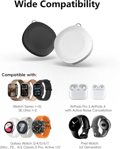 Miniatura 3 de Adaptador de cargador USB C para Samsung Galaxy Watch, cargador portátil rápido de 5 W para Apple Watch, base de carga de viaje ultra compacta