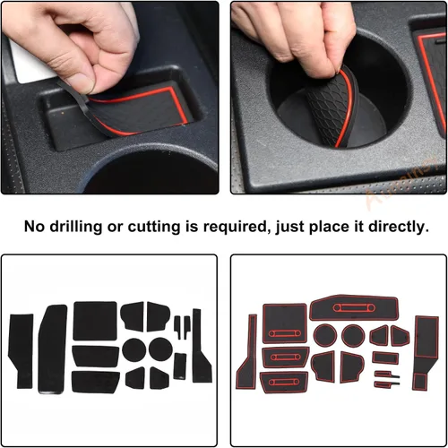 Miniatura 5 de Aunginsy Kit de alfombrillas con ranura para automóvil (15 unidades), goma, rojo y negro, compatible con Toyotaa FJ Cruiser 2007-2021, consola