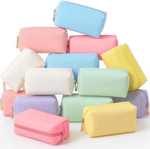 Miniatura 28 de Kigeli 15 piezas de bolsas de maquillaje estéticas, bolsas de cosméticos de cuero PU impermeables, bolsas de aseo lisas, bolsas de maquillaje a