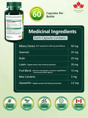 Miniatura 7 de Suplementos de luteína y zeaxantina, 60 cápsulas, luteína para ojos, suplemento de arándano para ojos, Areds 2 luteína zeaxantina vitamina