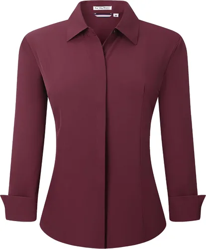 Miniatura 44 de Alex Vando Camisas de vestir para mujer, sin arrugas, ajuste regular, manga larga, elástica, camisa de trabajo