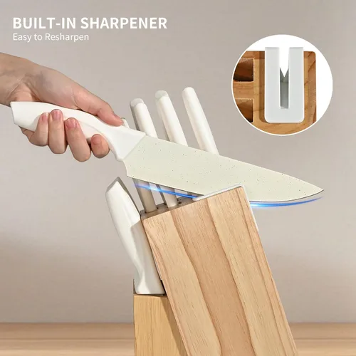 Miniatura 4 de Juego de cuchillos de 15 piezas, juego de bloques de cuchillos de cocina, juego de cuchillos de acero inoxidable blanco con afilador para picar