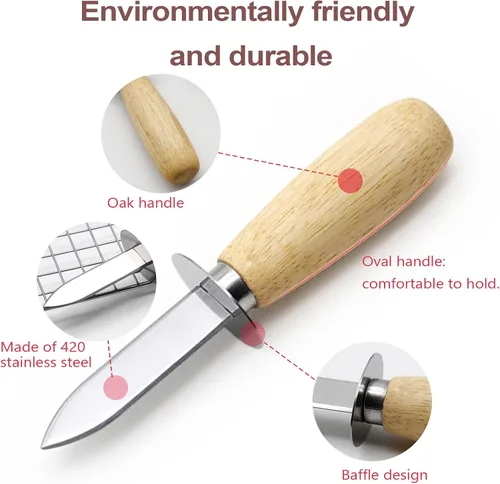 Miniatura 3 de MYBMHTNB Juego de cuchillos para ostras de acero inoxidable de 2 piezas y 2 pares de guantes resistentes a cortes de nivel 5, cuchillos para ostras