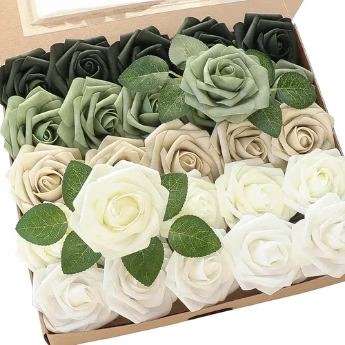 Miniatura 8 de Floroom Flores artificiales, 25 piezas de rosas falsas de espuma de aspecto real con tallos para ramos de boda, centros de mesa de despedida