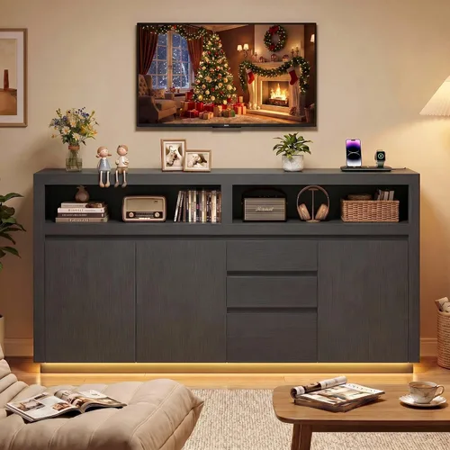 Miniatura 2 de FACBOTALL Soporte de TV moderno de 63 pulgadas, gran centro de entretenimiento con armarios y cajones de almacenamiento, gabinete de consola