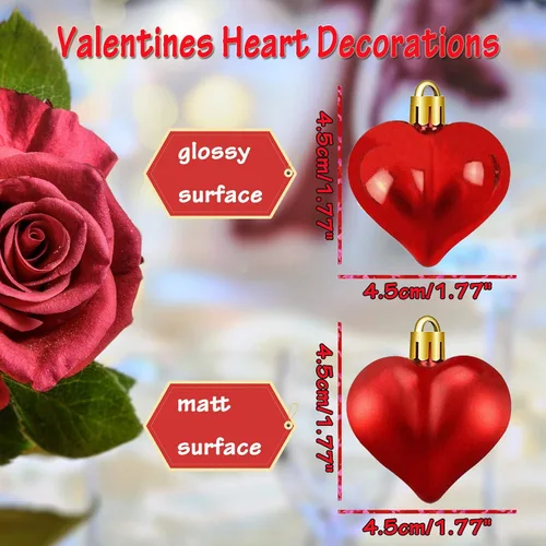 Miniatura 3 de 24 adornos en forma de corazón para el día de San Valentín, bolas de corazón brillantes y mate, decoraciones colgantes para el día de San Valentín
