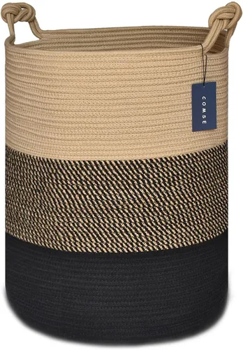 Miniatura 9 de COMSE Cesta de Manta Extra Grande, Cesta de Almacenamiento Tejida Alta, Cesta de Guardería, 15.7"x 21.7", Cesta de Lavandería de Cuerda de Algodón