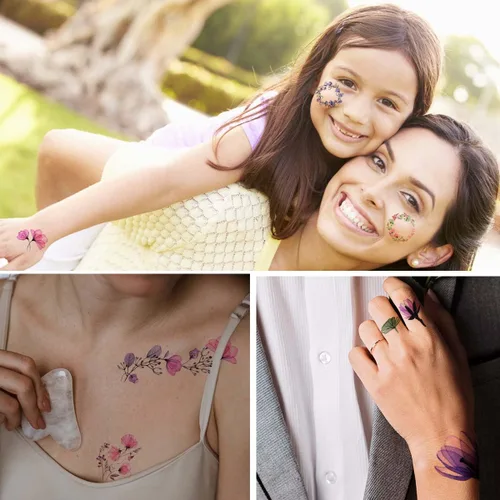 Miniatura 7 de 20 hojas de calcomanías de tatuajes temporales de flores, impermeables, para arte corporal, acuarela, floral, tatuaje temporal para mujeres y niñas