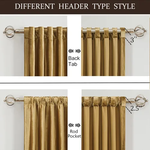 Miniatura 2 de Cortinas opacas de terciopelo dorado de 108 pulgadas para sala de estar, totalmente opacas, elegantes, 2 paneles con pestaña trasera, aislamiento