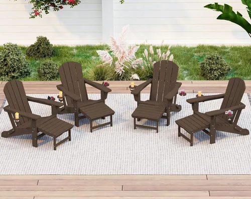 Miniatura 12 de KINGYES Silla Adirondack plegable ajustable con otomana retráctil, silla reclinable Adirondack de polietileno de alta densidad con soporte