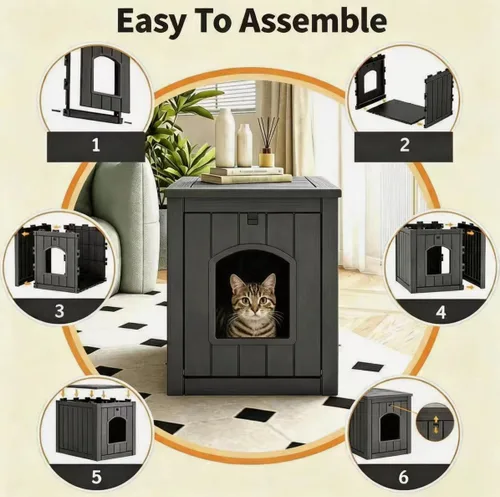 Miniatura 8 de KAMABOKO Casa para gatos al aire libre, resistente a la intemperie, refugio de plástico PP para uso en interiores y exteriores, casa duradera