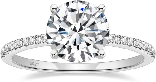 EAMTI - Anillo de compromiso solitario de plata de ley 925 de 1.25 quilates, con circonita cúbica redonda, diseño de halo, tallas 3 a 13
