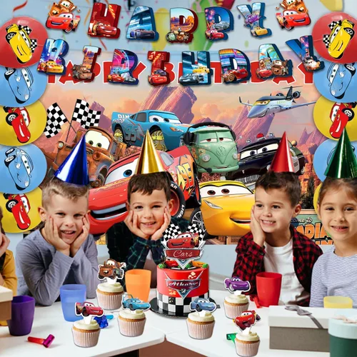 Miniatura 5 de El paquete de 42 piezas de decoración de fiesta McQueen incluye: pancarta, decoración de pastel, gota negra, globos para suministros de fiesta