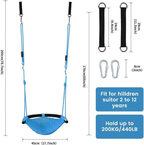 Miniatura 4 de Columpio tejido a mano para niños, columpio para niños con cuerdas ajustables, juego de columpio seguro para niños, para interiores, exteriores