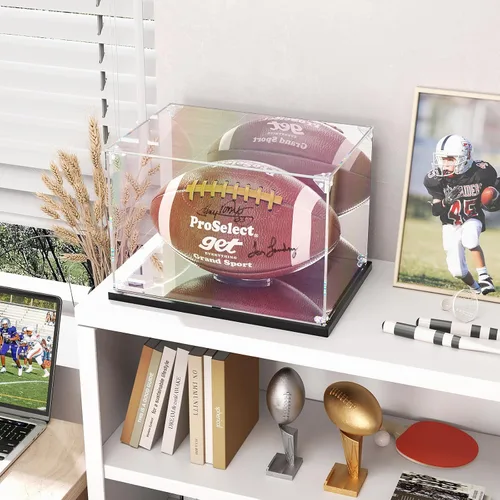 Miniatura 3 de KOLIPI Vitrina de fútbol con espejo trasero y base, vitrina acrílica para montaje de fútbol de tamaño completo