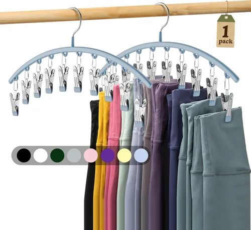 Miniatura 16 de Organizador de leggings para armario, colgador de metal para pantalones de yoga con revestimiento de goma, paquete de 2 con 10 clips para 20 Morado
