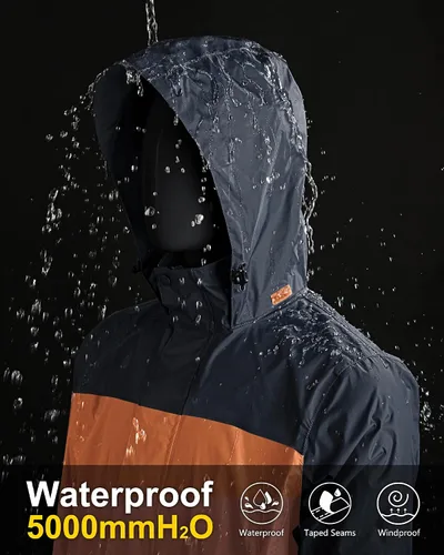 Miniatura 45 de 33,000ft - Chaqueta de lluvia impermeable y plegable para hombre, ligera, con capucha, cortavientos ideal para golf o ciclismo