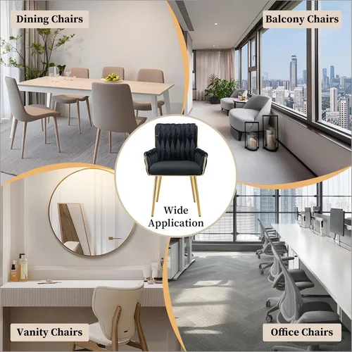 Miniatura 7 de Westice Silla de Escritorio de Terciopelo, Silla Cómoda Dorada para Oficina en Casa con Respaldo Tejido a Mano, Silla Giratoria de Altura Ajustable