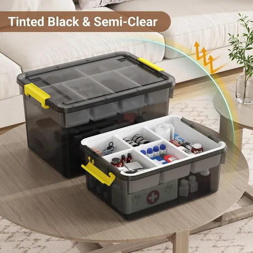 Miniatura 4 de Contenedores de almacenamiento apilables de 40 cuartos con tapas y bandejas, cajas de plástico transparente con separadores, contenedores portátiles