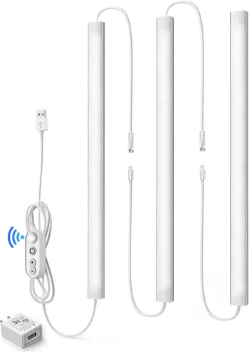 Miniatura 15 de Iluminación debajo del gabinete enchufable, luces debajo del mostrador regulables para cocina, 3 piezas de 12 pulgadas, tira de luz LED USB blanco