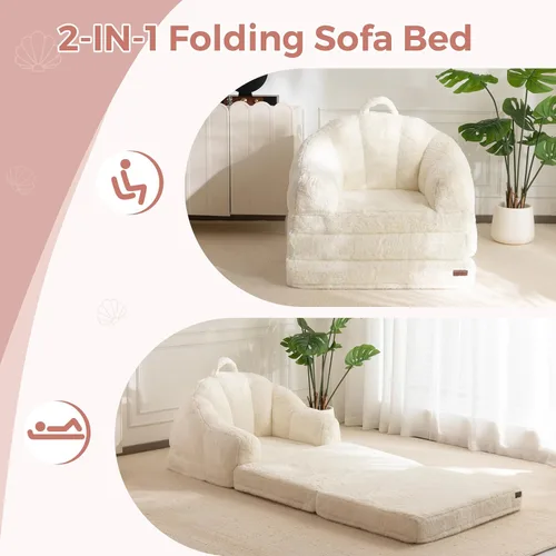 Miniatura 9 de MAXYOYO Sofá Cama Plegable, Sofá Convertible 2 en 1 para Tumbona, Cómoda Silla Puf Individual para Adultos, Sofá Cama de Piso con Asa, Sofá Cama