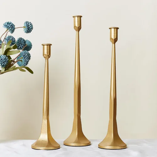 Juego de 3 candelabros cónicos de hierro de 15.5 pulgadas, 14 pulgadas, 12 pulgadas, decorativos, modernos, vintage, de metal, para bodas, mesa de