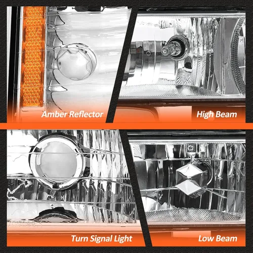 Miniatura 5 de 94-98 Chevy C/K 1500 - Faros delanteros cromados IP65 Waterproof, DOT/SAE, OE 5977459/5977460, HB3+HB4 Bulbs Not Included, Composite Headlamp