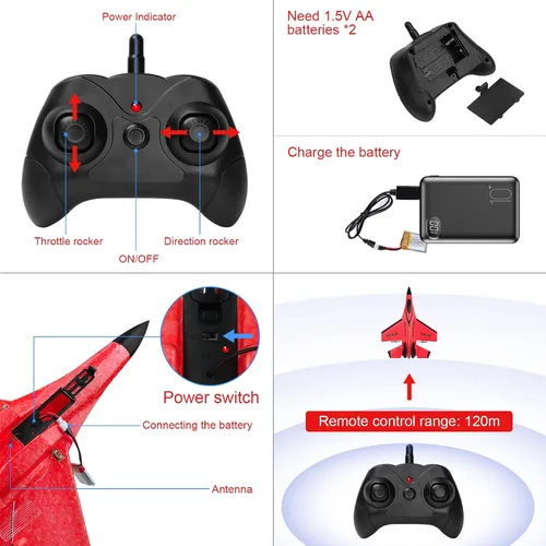 Miniatura 6 de Avión RC 2CH Avión RC 2.4GHz Avión de control remoto RTF SU35 RC Jet Fácil de volar FX620 Avión Juguetes RC Aviones RC para adultos, niños y Rojo
