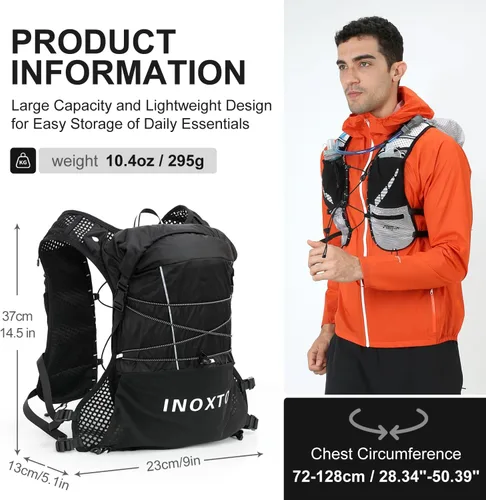 Miniatura 2 de IX INOXTO Running Vest Hydration Backpack, Lightweight Running Backpack Hydration Pack with 1.6L Water Bladder Daypack for Trail Running Hiking