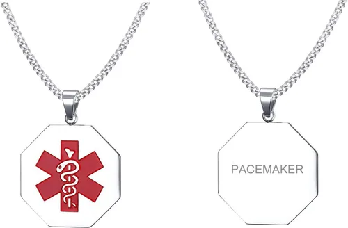 Miniatura 116 de VNOX Collar con colgante personalizado de acero inoxidable con grabado personalizado para identificación de alerta médica de emergencia para hombres