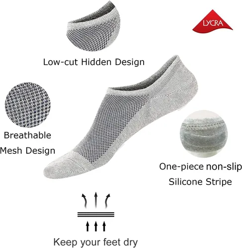 Miniatura 3 de SIXDAYSOX Calcetines invisibles para hombre, paquete de 6/8 unidades, de algodón, finos, corte bajo, antideslizantes para zapatos planos, tenis
