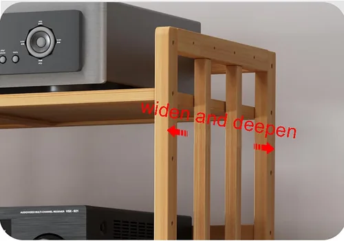 Miniatura 6 de Estantes de esquina de madera, gabinete de componentes, torre de audio estéreo con estantes de madera ajustables en altura, soporte para medios AV