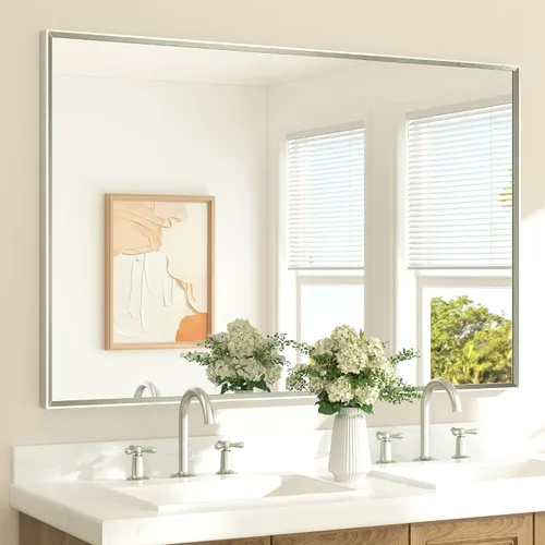Miniatura 64 de TETOTE Espejo de Baño Dorado de 16" x 20" Latón Dorado Cepillado Rectangular con Marco Biselado Espejo de Tocador de Baño para Sobre el Lavabo