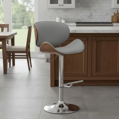 Miniatura 10 de AC Pacific ACBS34 Taburete giratorio de piel sintética ajustable para isla de cocina con marco curvado y elegante base cromada, sillas de mostrador