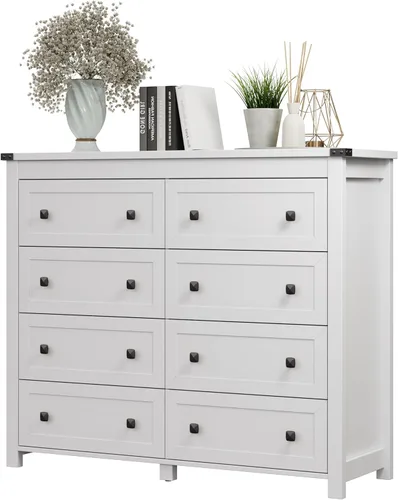 Miniatura 28 de Cómoda para dormitorio con 6 cajones, cómoda de madera de granja, soporte de TV ancho con mango de metal, organizador de ropa moderno para pasillo