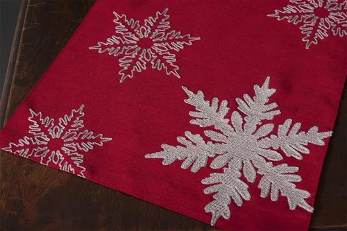 Miniatura 3 de XD17141 - Camino de mesa de Navidad bordado con copos de nieve, 16 x 36 pulgadas, rojo